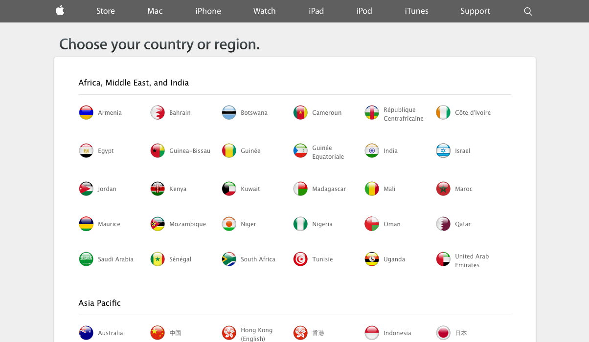 Flags page on apple.com