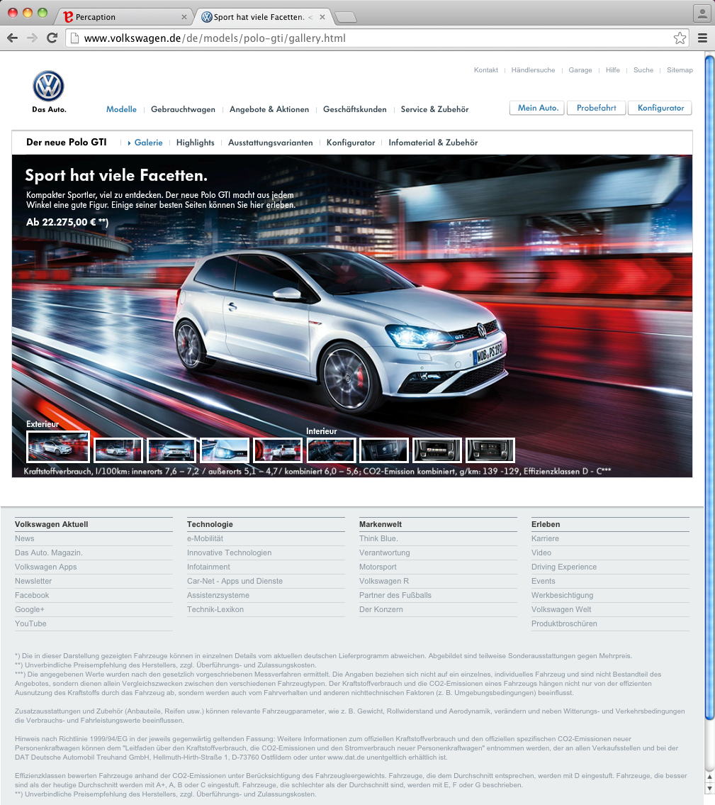 Volkswagen.de webpage containing sharp and blurry text.
